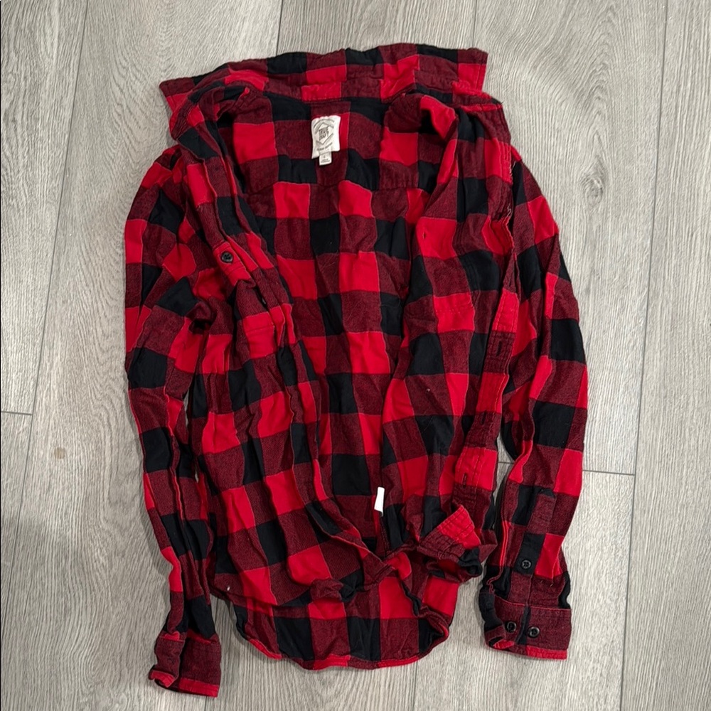 Red and Black Plaid Button-Up Shirt